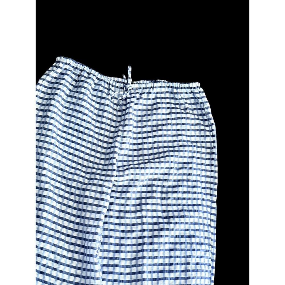 Women's L Semi-shear Blue & White Plaid Drawstring Lounge Pants Pockets Preowned